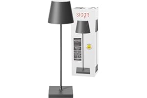 ‎SIGOR SIGOR Nuindie - Dimmbare LED Akku-Tischlampe Indoor & Outdoor, IP54 spritzwassergeschützt, Höhe 38 cm, aufladbar mit Easy Connect, 12 h Leuchtdauer, graphitgrau