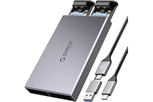 ORICO Dual Bay NVMe M.2 - Carcasa SSD de aluminio USB 3.2 Gen2 10 Gbps M.2 Type-C SSD para PCIe M-Key, B&M Key 2230/2242/2260/2280 SSD, instalación sin herramientas, hasta 4 TB-CM2C3-2N