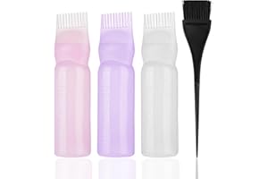 DIVONO 3pcs Hair Dye Bottle, Root Comb Applicator Bottle, Reusable Plastic Squeeze Bottle With Good Airtightness For Home, Barber Shop, Salon(White, purple, pink)