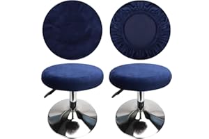HuaLiSiJi Copri Sgabello Rotondo Tessuto di Lusso Diametro 30-40cm, Elastico Antirughe Lavabile e Antipolvere (2 Pezzi Blu Navy)