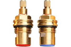 ZEACCT Messing Keramik Hahn Ventil Kern Scheibe Messing Drehventile Wasserhahn-Kartusche Keramikscheibe Kartuschenventil Ventiloberteil Hahn Messing Ersatz Wasserhahn Ventile für Bad Küche（Rot + Blau)