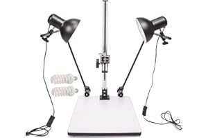 HWAMART Macro Copy Stand with Adjustable Arms, Base, 28'' Column, Quick Release Mount and 45w 5500k Bulbs, Mini Light Stand for Photo Video Macro Shoot