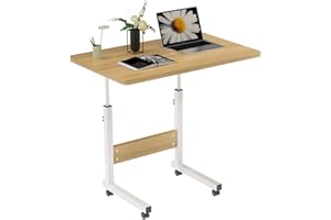 Chleby Escritorio con Ruedas, Mesa de Ordenador con Ruedas, Mesa Auxiliar de Altura Ajustable para Dormitorio, Sala de Estar y habitación de los niños，60x40cm Amarillo