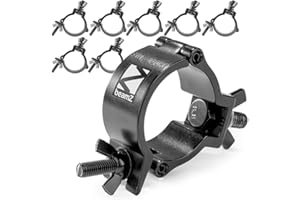 8x BeamZ BC50B-100 Half Coupler O-Clamp Truss Clamps Set, Slimline Aluminium Lighting Mounts, 48-51mm, 100kg Load for DJ Stage Rigging Installations, Professional Finish Black