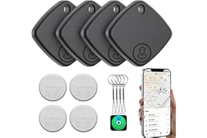TDTOD Smart Tag, 4 Pezzi Nero Smart Tracker Compatibile con Apple Dov'è (solo iOS), Bluetooth Localizzatore IP67 impermeabile, Air Tag Batteria Sostituibile per Chiavi/Bagagli/Valigie/Portafogli (Noir)