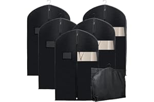 HULAGU 5 Stück Kleidersack Anzugtasche 100 x 60 cm Kleidersäcke mit Reißverschluss Kleiderhülle mit durchsichtigem Fenster Atmungsaktive Anzug Schutzhülle für Business-Anzug, Kleid, Abendkleid