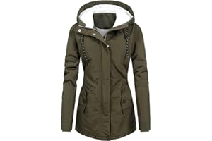 FUPODD Winterjacke Damen Warm Gefüttert Wintermantel Mittellang Damen-Jacken Mit Kapuze Parka Winter Jacke Mit Knöpfen Zipper Winterparka Innenfutter Warme Mantel Dicke Winterjacken Frauen Outdoor