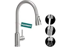 YUANNY Robinet d'Évier Cuisine avec Douchette Extractible, Pivotant à 360° Douchette avec 3 Mode, Haute Pression, Mitigeur Monocommande en 304 Acier Inoxydable
