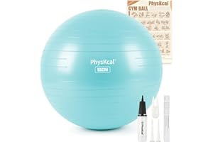 PhysKcal Gym Ball 55-85cm Exercise Swiss Ball for Fitness Yoga Pilates Pregnancy, Anti Burst Ball Chair for Balance, Stability, Quick Pump Included