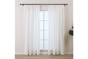 L.Z.E White Curtains with Ruffle Tape, Short, Opaque Window Curtains, Rail System, White, for Bedroom, Living Room, Semi-Transparent Curtain for Children's Room, Translucent 145 cm Long