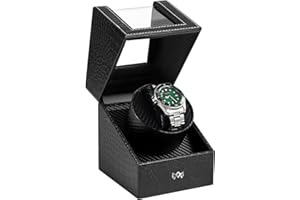 Lian Single Watch Winder with Quiet Motor for Men and Women Automatic Rotating Storage Display Box for Mechanical Watches Crocodile Leather Pattern-Black