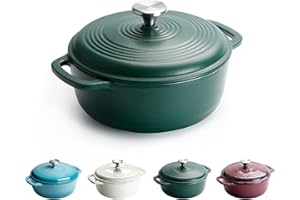 KARADROVA Cast Iron Dutch Oven, 22cm 3L 4.3kg - Round, Heavy-duty Cast Iron Casserole Dish With Lid, Non-Stick Enameled Dutch Oven for All Cooktops (Green)