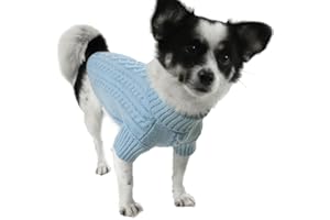 LiebeDD Jersey Perro Pequeño Mediano Grande Suéter de Punto para Jersey para Perros Navidad Cálido Ropa Abrigo Perro con Cuello Alto Jersey para Galgo, Azul Claro, S