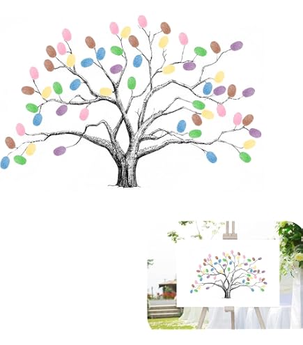 Arbre à Empreintes Digitales Mariage - Livre D'Or Personnalisé Invités, Affiche Toile 30x40cm Pour Cérémonie