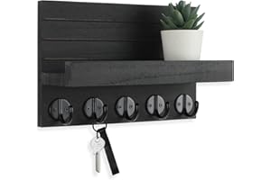 Lwenki Key Holder for Wall, Decorative Key and Mail Holder with Shelf Has Large Hooks for Bags, Coats, Umbrella – Paulownia Wood Key Hanger with Mounting Hardware (9.8”W x 6.7”H x 4.2”D)