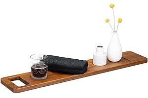 Navaris Półka na wannę z drewna orzechowego - półka na książki uchwyt na kieliszki do wina brodzik na wannę - deska na wannę - drewniana półka na wannę w kolorze ciemnego brązu