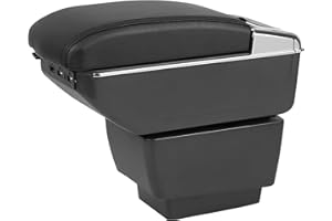 ZWPARTS Auto Armlehnen Ersatz für 2015-2020 Skoda Fabia 3, Zweilagige Armlehne mit 4 USB Ladeanschlüssen, Schwarzes PU Leder, Mittelkonsolen Aufbewahrungsbox