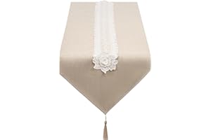 SANLEHAUSE Camino de Mesa de Lino Beige 40 x 160 cm Moderno, Camino de Mesa con Borlas Bordadas, Liso, Elegante y de fácil Cuidado para Mesa de Comedor, Mesa de Centro, Restaurante, Decoración