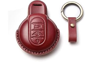 HIBEYO Étui de Protection pour clé de Voiture - en Cuir de Vachette - pour Mini Cooper One Clubman F56 F54 F55 F57 F60 - Rouge