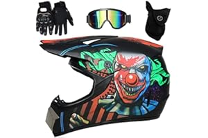 UIGJIOG Motorcycle Helmet, Fashion Youth ATV Motocross Dirt Bike BMX MX Downhill Off-Road Mountain Bike Helmet Racing (Gloves, Goggles, Mask, 4 Piece Set),P,M(54~55cm)