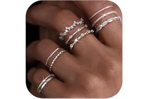 LOLIAS 9PCS Non Tarnish Gold/Silver Stacking Rings for Women Waterproof Cubic Zirconia Adjustable Rings Set Wedding Thumb Statement Engagement Promise Ring