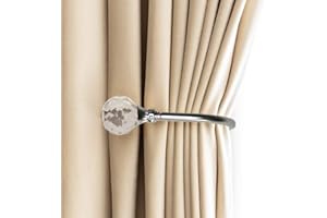 PHOEWON 2 Pack Curtain Holdbacks - Acrylic Crystal Ball Tie Backs, U Shaped Metal Wall Mounted Hooks (Small, Silver)