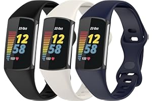 Gheper Lot de 3 bracelets Slim Fit compatibles avec Fitbit Charge 6/Charge 5 Smartwatch Bracelet en silicone souple de remplacement Sport Bracelet pour femme homme