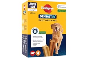 PEDIGREE DENTASTIX 112 Bâtonnets à Mâcher Pour Grand Chiens 25kg+, 4 Boîtes de 28, Saveur Poulet et Bœuf, Détartrage Dentaire Chien, Soins Dentaires Pour Chien