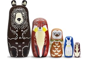 ELUTONG Traditional Russian Nesting Dolls - Wooden Bear Matryoshka Nested Dolls, 5Pcs/Set Handmade Stacking Educational Learning Kids Toys