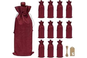 Favengo 12 Bolsas de Yute para Botellas de Vino Navideñas Bolsa vino Arpillera Bolsa de Vino de Navidad Bolsas Regalo para Botellas Vino de 75cl Bolsas de Tela para Vino para Navidad Bodas Cumpleaños