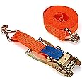 AQSON 2 Pcs Pack of Heavy Duty Cargo Lashings Straps Ratchet & Fastening Tape Tie Down Hook 2”x10 Metre - Orange; BRAND