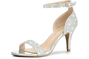 Allegra K Sandalias De Tacón De Aguja Correa De Tobillo Brillo para Mujer