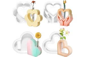 ‎TEELORAY 4 Stück Silikonform Vase mit Acryl Reagenzgläsern, Herzform Vases Resin Formen Epoxidharz Formen Vases, Vasen Gießformen, Hydrokulturpflanzen Silikon Blumenvase für Vasen, DIY Handwerk