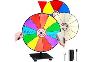 Darque 12” Spinner Prize Wheel with 12,10 Sections | Tabletop wheel of fortune prize game including 3 prize wheel spinners & more roulette wheels & accessories