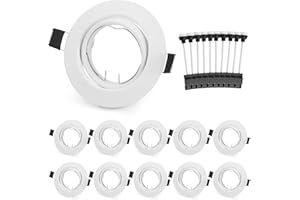 Leselux Spot Encastrable GU10 Set, 10 Pièces Cadre de Spot En Blanc avec Douille GU10, Rond Cadre de Montage Spot Orientable 60°, Trou de Montage Ø68-80mm, 230V, Pour Lampes A LED Ou Halogènes