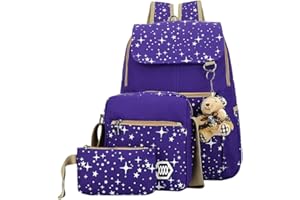 BANSUSU Star Print Girls Childrens Backpacks for School, School Bags for Teenage Girls Primary Secondary School, with Crossbody Bag, 3 Pieces