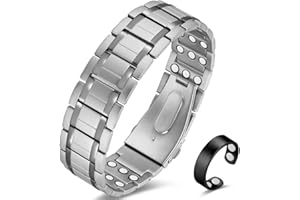 Vicmag 3X Magnetic Bracelet for Men Pure Titanium Bracelet 3500 Gauss Ultra Strength Magnets Adjustable Wristband with Adjustment Tool & Gift Box (Pure Titanium Silver)