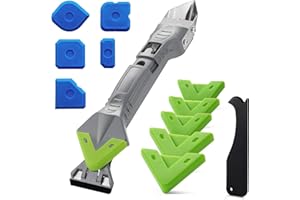 XIAOWANWAN 5 in 1 Strumento Rimozione Silicone,Kit per Calafataggio Silicone,Spatola per Silicone Sigillante,Raschietto per Silicone per Rimozione e Applicatore Calafataggio (Verde)