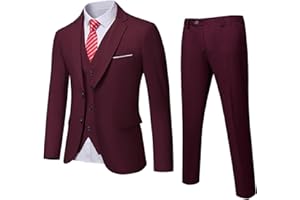 YND Conjunto de traje de 3 piezas de 2 botones de ajuste entallado para hombre, blazer sólido, chaleco, pantalones y corbata