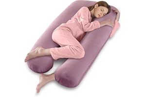 Vikcvcsc Cuscino Gravidanza - Cuscino Gravidanza e Allattamento Forma di U per Dormire - Cuscino per Allattamento e Gravidanza con Federa in Velluto Sfoderabile e Lavabile - Rosa