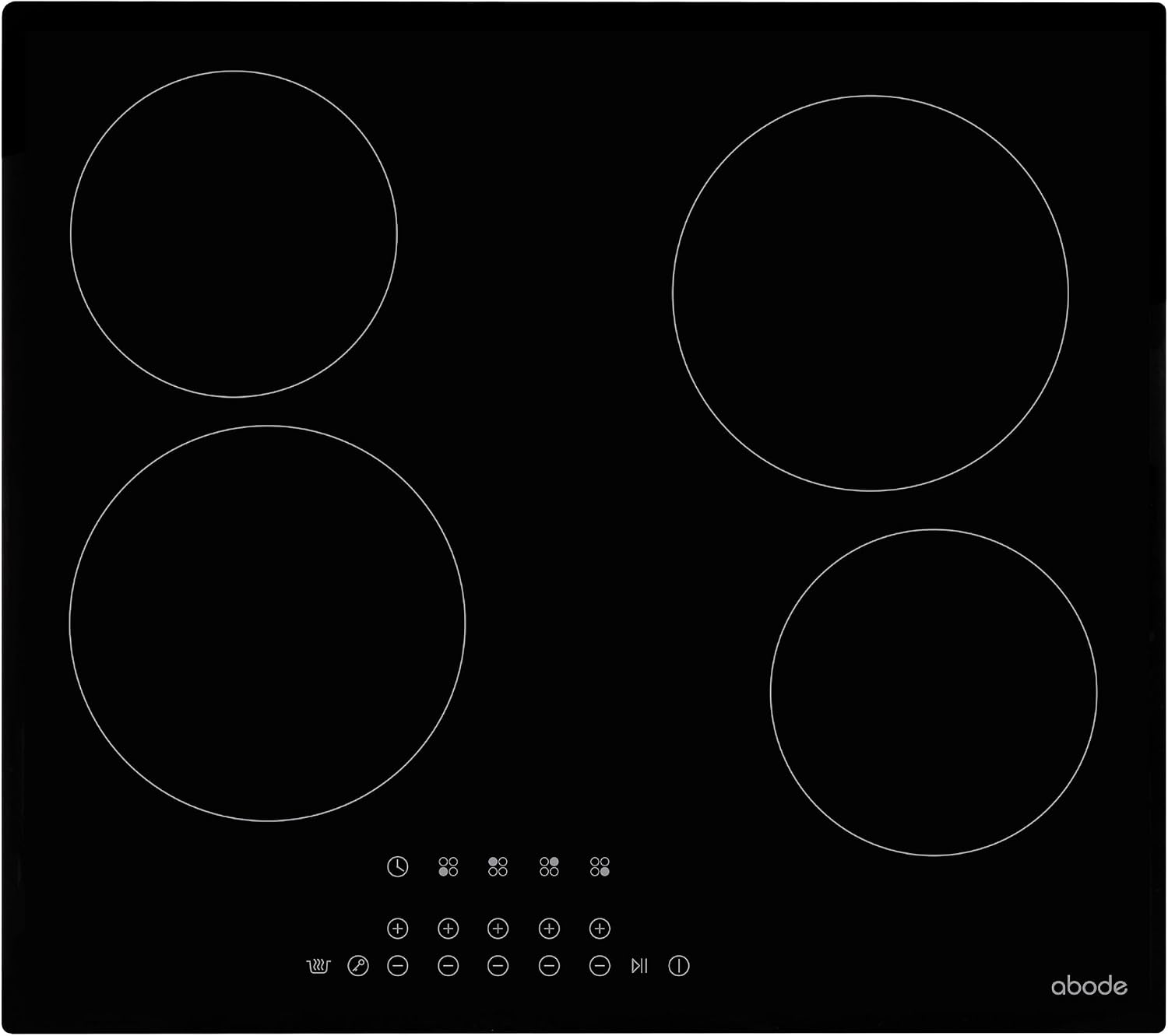 Abode Electric Hob 59cm Ceramic Cooktop with 4 Cooking Zones, 9 Power Levels, Touch Control & Easy Clean, Safety Cut Off, Timer & LED Display, Child Lock & Keep Warm Features A60EH301B