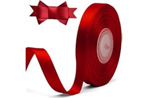 MacroHu 1CM x 23M Cinta de Satén,Cintas para Envolver Regalos,Cinta de Decoraciones de Navidad,Fiestas de Cumpleaños,Bodas,álbumes de Recortes,Manualidades,Decoración para Flores(Rojo)