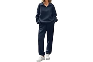 Yuson Girl Tuta Donna Completo Sportiva 2 Pezzi Invernale Tute da Casa Cotone Completa Palestra Felpata Tuta Ginnastica in Pile Foderato Felpa Mezza Zip e Pantaloni Fitness Casual