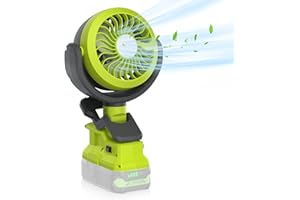 GGiking Ventilatore a batteria con clip per Ryobi da 18 V senza fili, testa girevole a 180 °C e 2 velocità per attività all'aperto, campeggio, barbecue, ecc. (solo utensili)