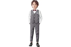 YILAKU Costumes pour Garçons Vêtements de Cérémonie Ensemble de Gilet 4Pcs Chemise à Manches Longues pour Enfants + Gilet Gentleman + Noeud Papillon + Pantalon élégant Vêtements Tenues 3-7 Ans