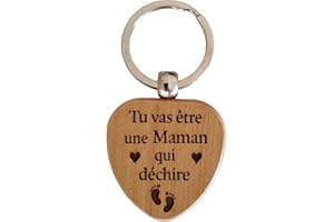 BOMOSKI Porte-Clés Cœur en Bois Gravé et Personnalisé – Cadeau Future Maman, Tata, Marraine, Mamie