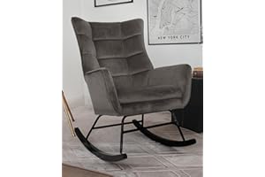 ‎QIYANO Qiyano Medira Schaukelstuhl Grau, Schaukelsessel mit Armlehne, Gepolsterter Sessel Wohnzimmer, Hochwertige Verarbeitung, 180 kg Tragkraft