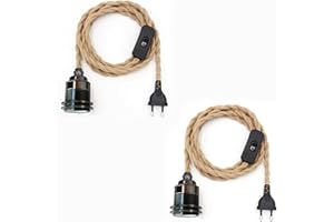 JZCDR E27 Portalámparas Colgante Metal con Enchufe y Interruptor, Vintage Lámpara Cuerda Colgante, Cáñamo Lámparas de Techo,Bricolaje Edison Colgante de Techo, Para Hogar Dormitorio Bar Estilo Rústico
