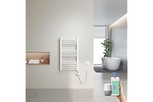 Heilmetz Radiador Toallero Eléctrico 70x40 cm con WiFi, Secatoallas Inteligente con Control por App Tuya, Termostato Programable y Temporizador, Blanco 300W