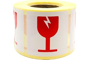 ‎MDLABELS MD Labels Etykiety ostrzegawcze UWAGA SZKŁO 50x50 mm 500 szt czerwony kieliszek FRAGILE